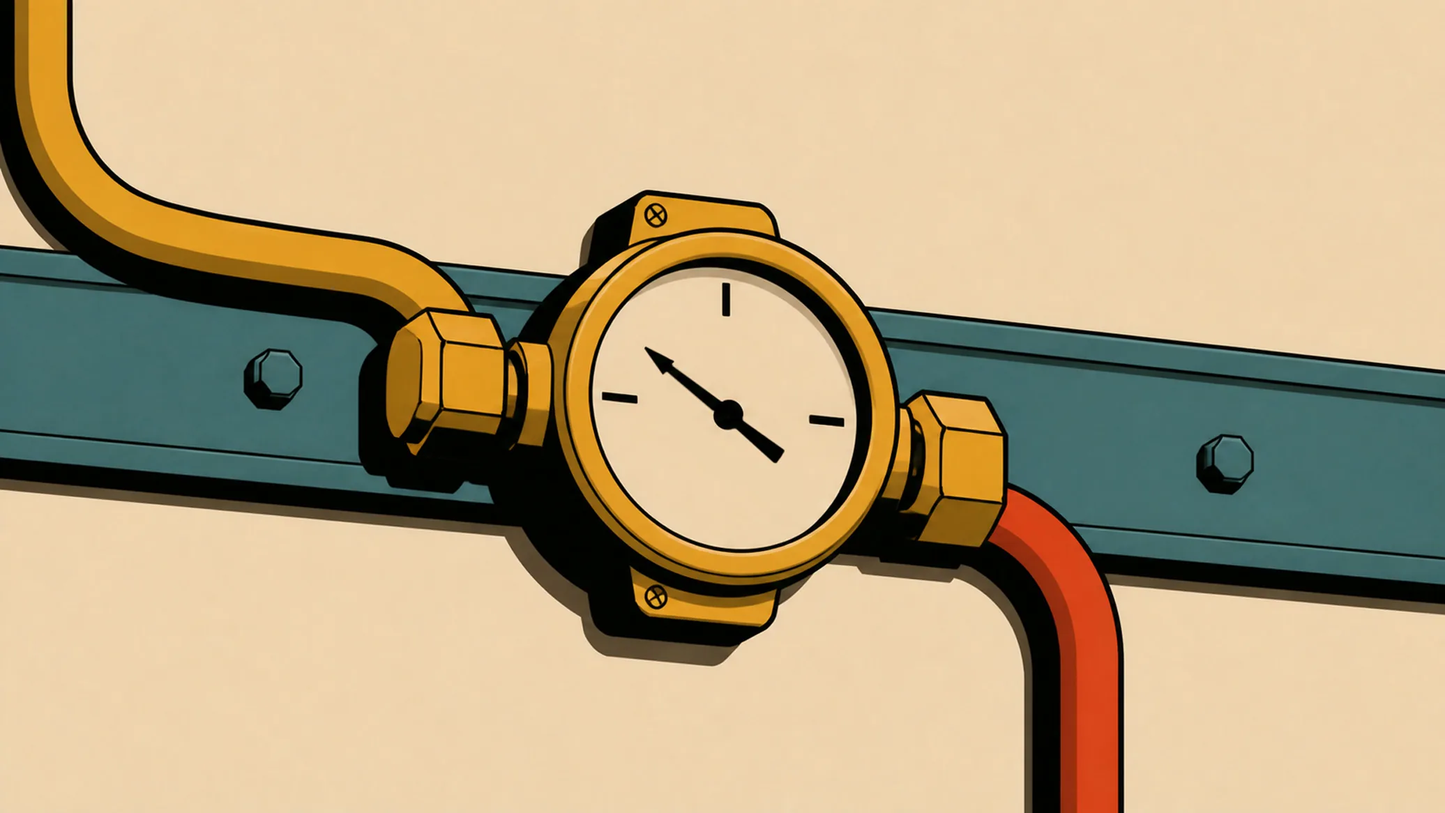 Illustration of a pressure gauge mounted on an industrial pipe run