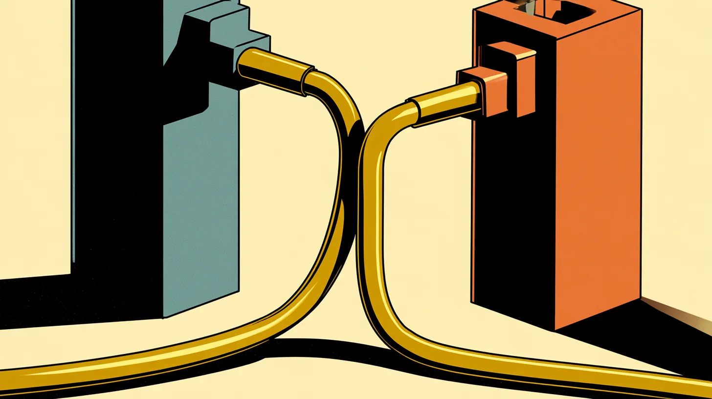 Illustration of two cables looping between a dark enclosure and an orange one