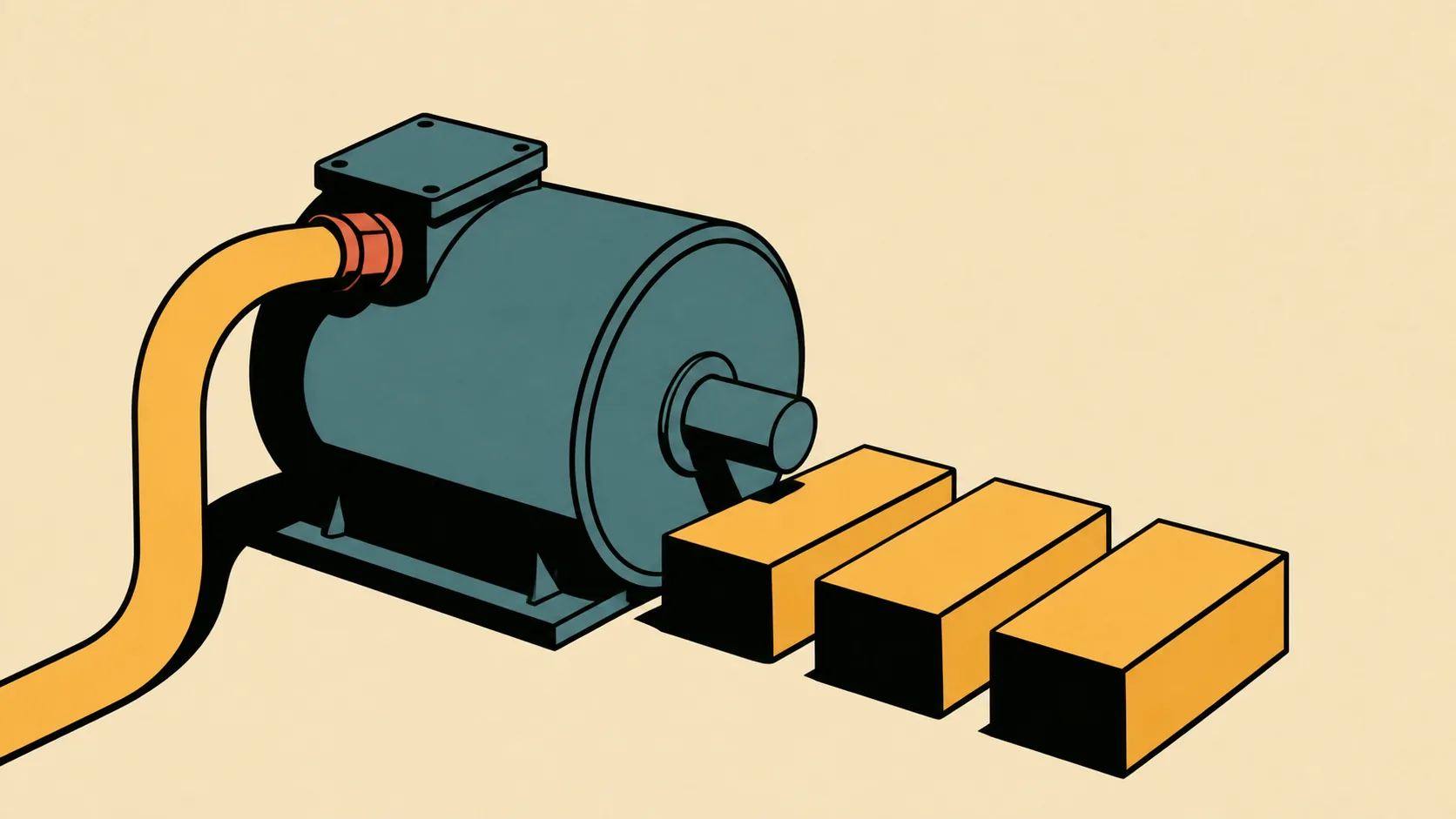 Illustration of a large industrial motor cabled to three items of process plant