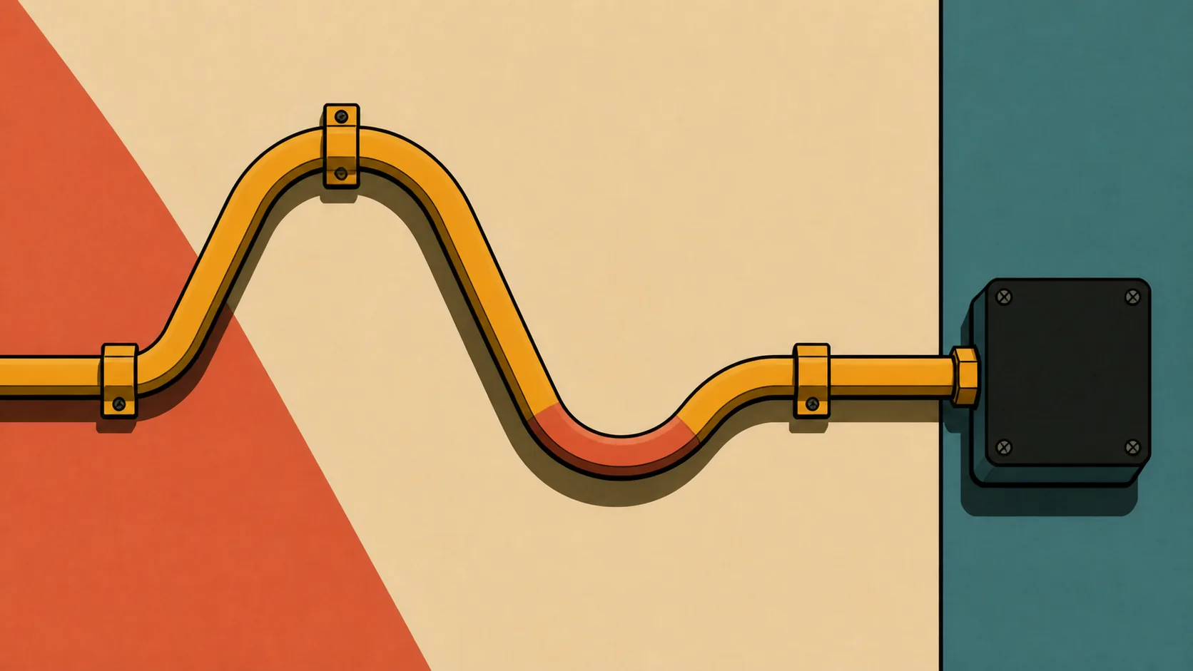 Illustration of a conduit curving in an S-bend into a junction box